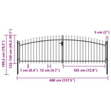 Double Door Fence Gate with Spear Top 400x200 cm - Rear View