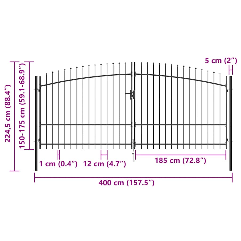 Double Door Fence Gate Woerden with Spear Top 400x224.5 cm