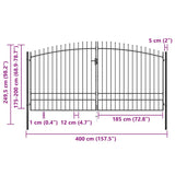 Double Door Fence Gate with Spear Top 400x248 cm - Rear View