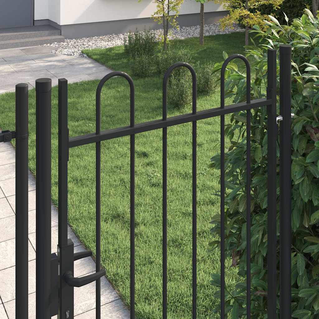 Fence Gate BOXTEL Single Door with Arched Top Steel 1x1.75 m Black