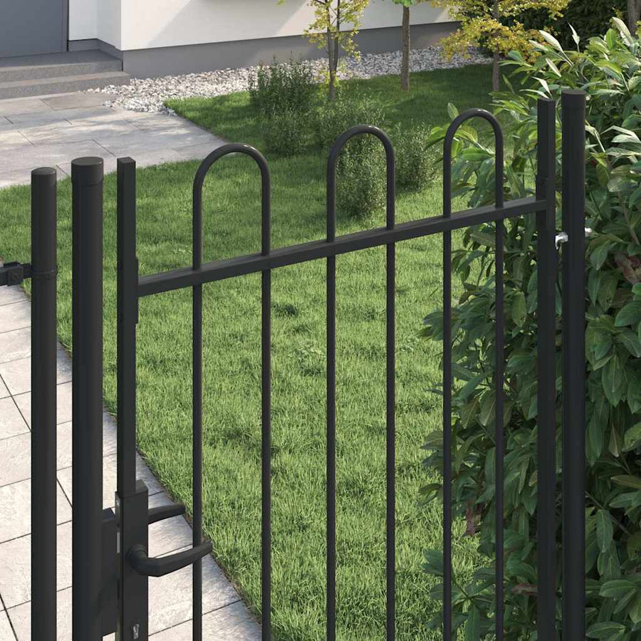 Fence Gate "BOXTEL" Single Door with Arched Top 1x1.75 m Black