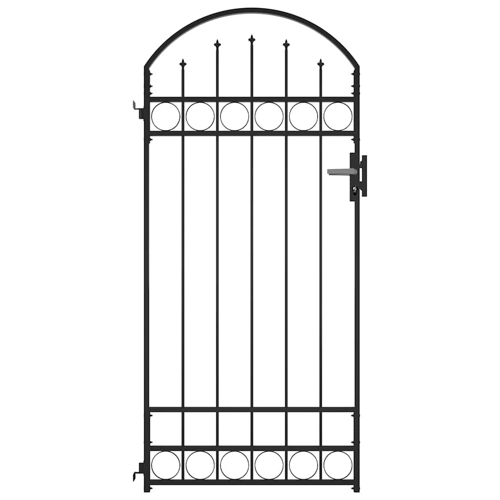 Fence Gate ASSEN with Arched Top Steel 89x200 cm Black