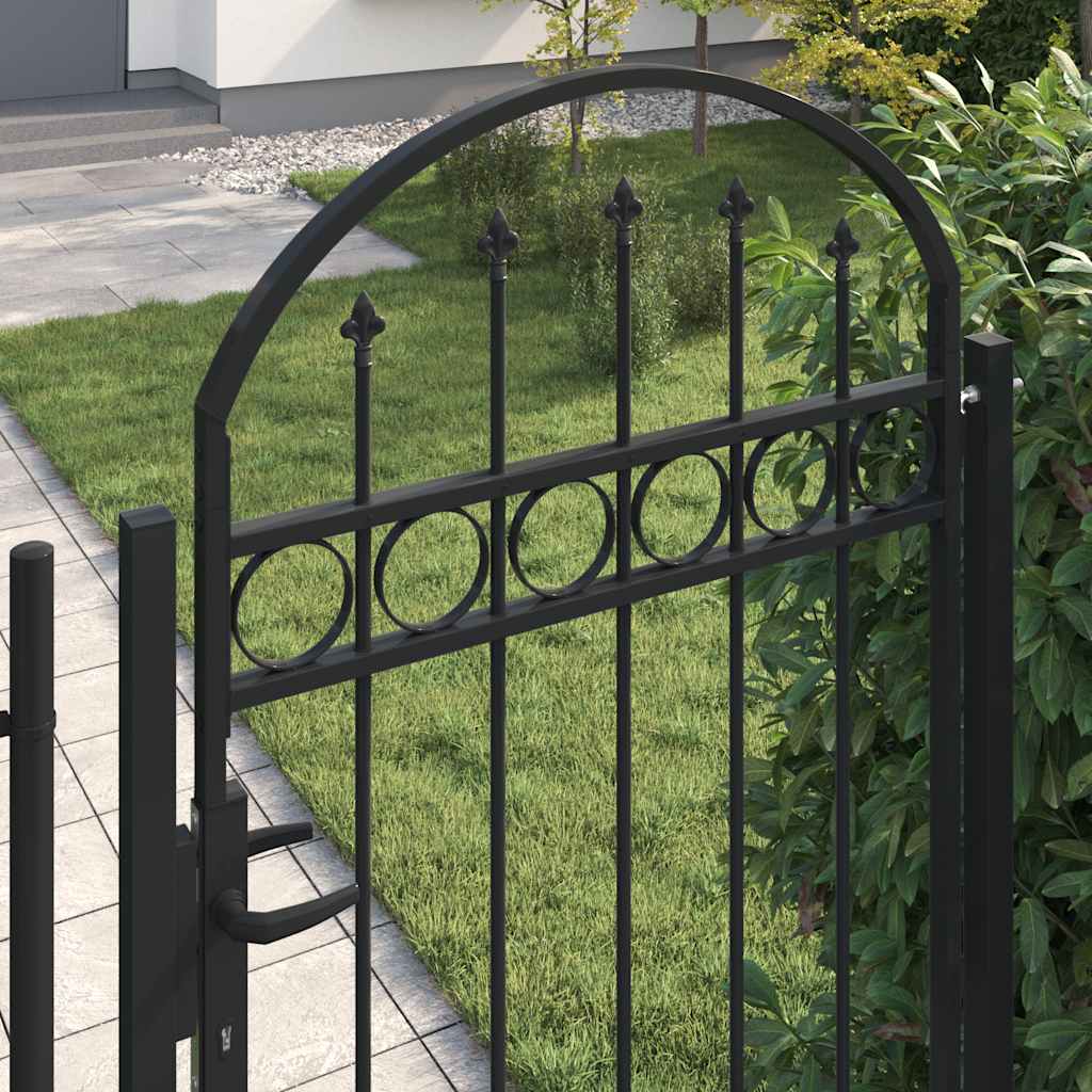 Fence Gate ASSEN with Arched Top Steel 89x200 cm Black