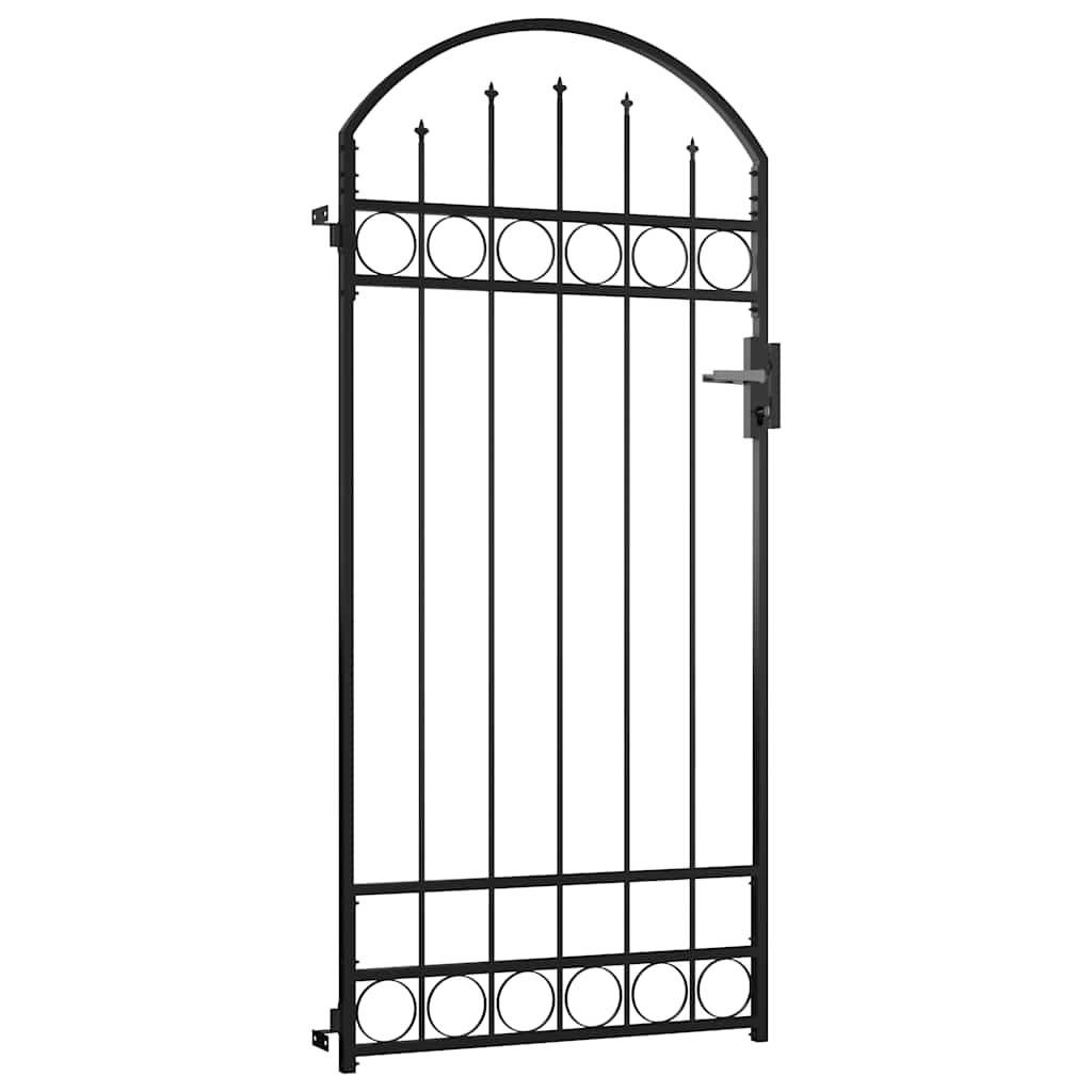 Fence Gate ASSEN with Arched Top Steel 89x200 cm Black