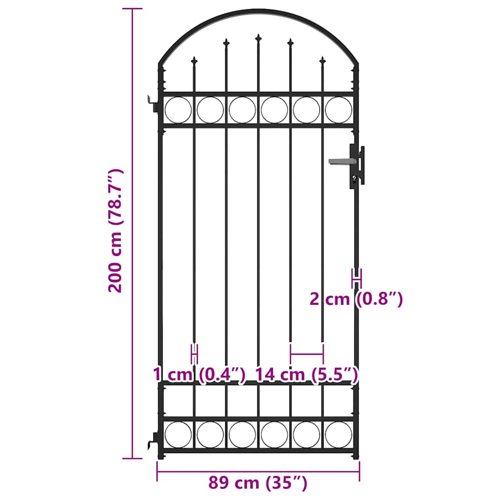 Fence Gate ASSEN with Arched Top Steel 89x200 cm Black