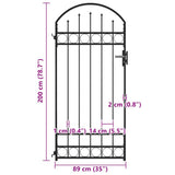 Fence Gate ASSEN with Arched Top Steel 89x200 cm Black