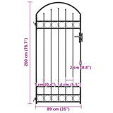 Fence Gate with Arched Top Steel 89x200 cm Black - Low Angle