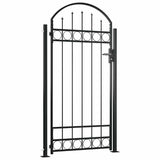 Fence Gate ASSEN with Arched Top and 2 Posts 105x170 cm Black