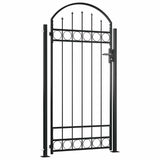 Fence Gate with Arched Top and 2 Posts 105x204 cm Black - Front View