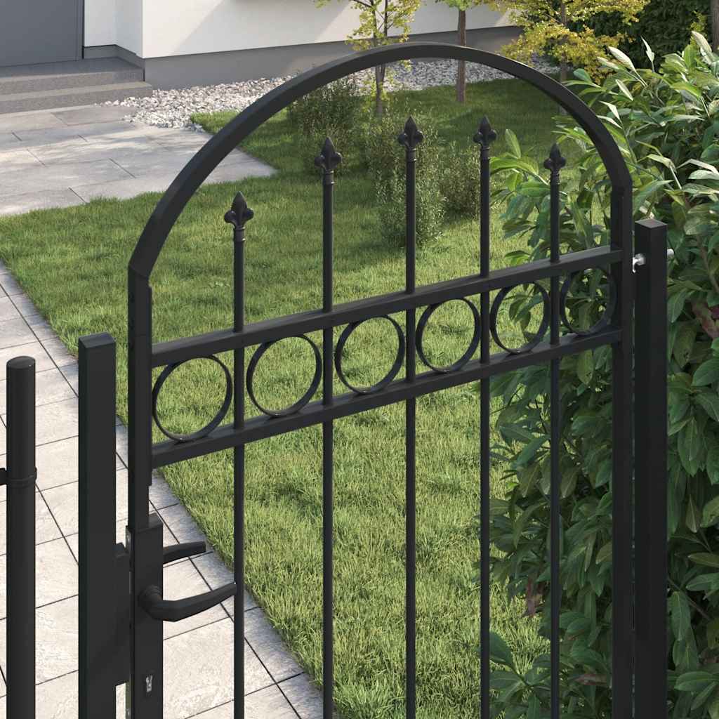 Fence Gate ASSEN with Arched Top and 2 Posts 105x170 cm Black