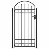 Fence Gate ASSEN with Arched Top and 2 Posts 105x170 cm Black