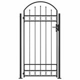 Fence Gate with Arched Top and 2 Posts 105x204 cm Black - 45-Degree Angle