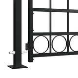 Fence Gate with Arched Top and 2 Posts 105x204 cm Black - Rear View