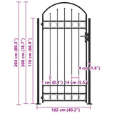 Fence Gate with Arched Top and 2 Posts 105x204 cm Black - Low Angle