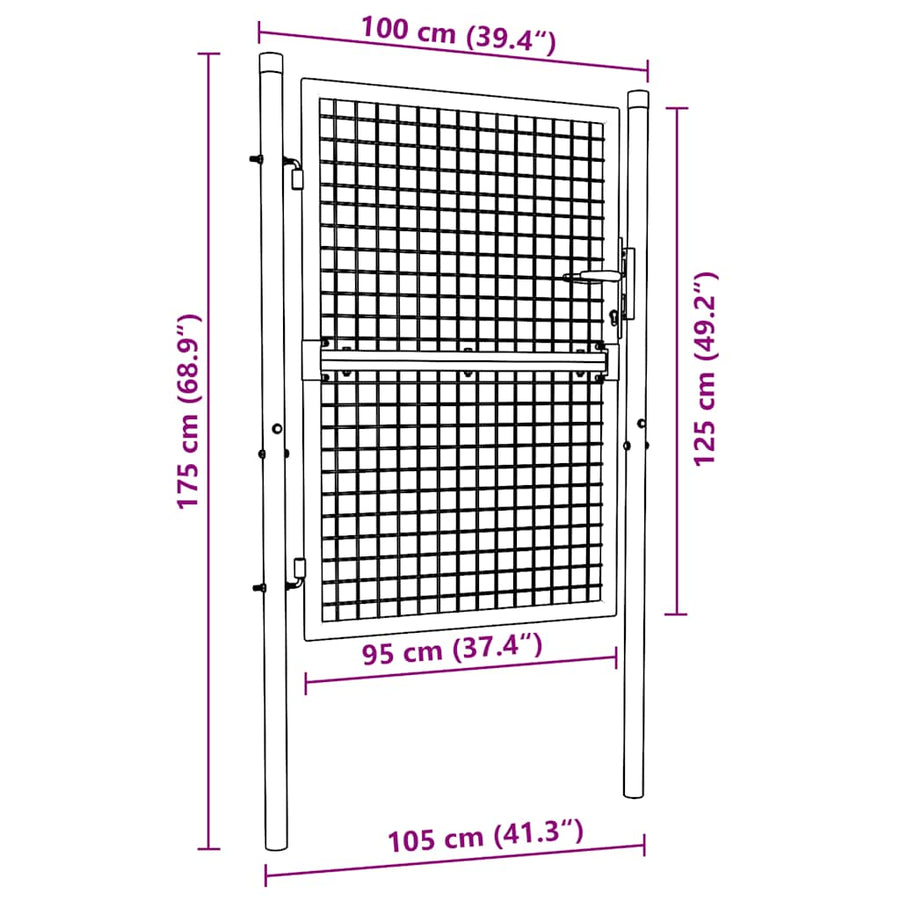 Mesh Garden Gate Galvanised Steel 100x125 cm Grey