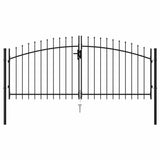 Fence Gate Double Door with Spike Top Steel 3x1.25 m Black - Front View