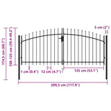 Fence Gate Double Door with Spike Top Steel 3x1.25 m Black - Rear View