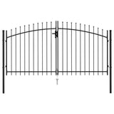 Fence Gate Double Door with Spike Top Steel 3x1.5 m Black - Front View