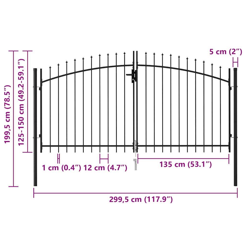 Fence Gate Double Door with Spike Top Steel 3x1.5 m Black