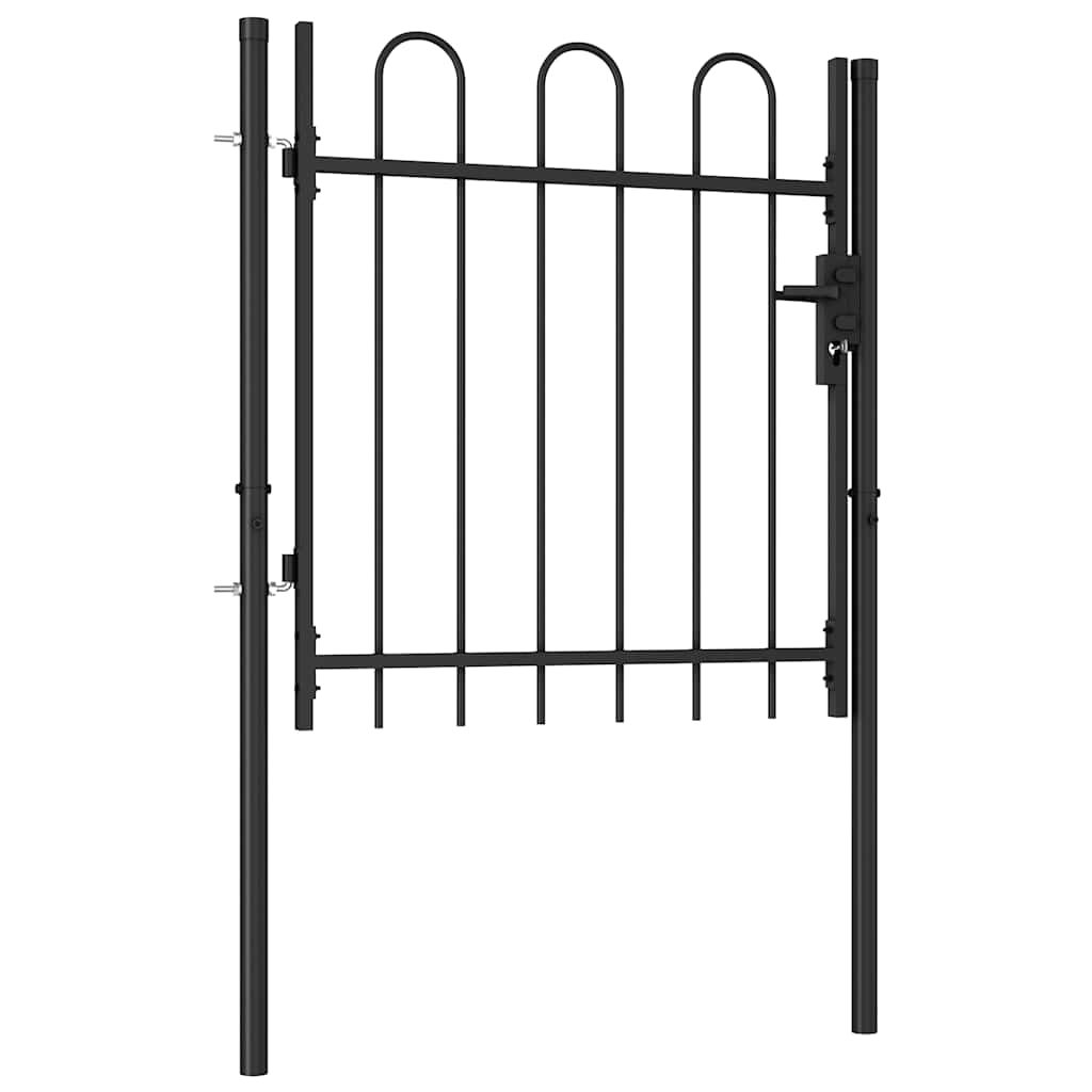 Fence Gate BOXTEL Single Door with Arched Top Steel 1x1 m Black