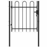 Fence Gate Boxtel Single Door with Arched Top Steel 1x1 m Black - Top-Down View