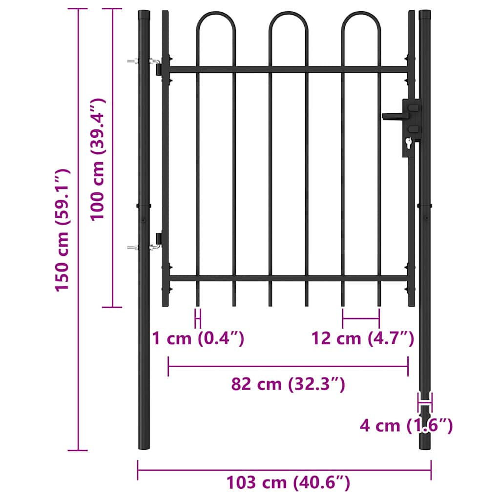 Fence Gate BOXTEL Single Door with Arched Top Steel 1x1 m Black