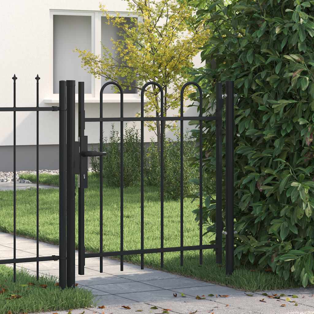 Fence Gate BOXTEL Single Door with Arched Top Steel 1x1 m Black