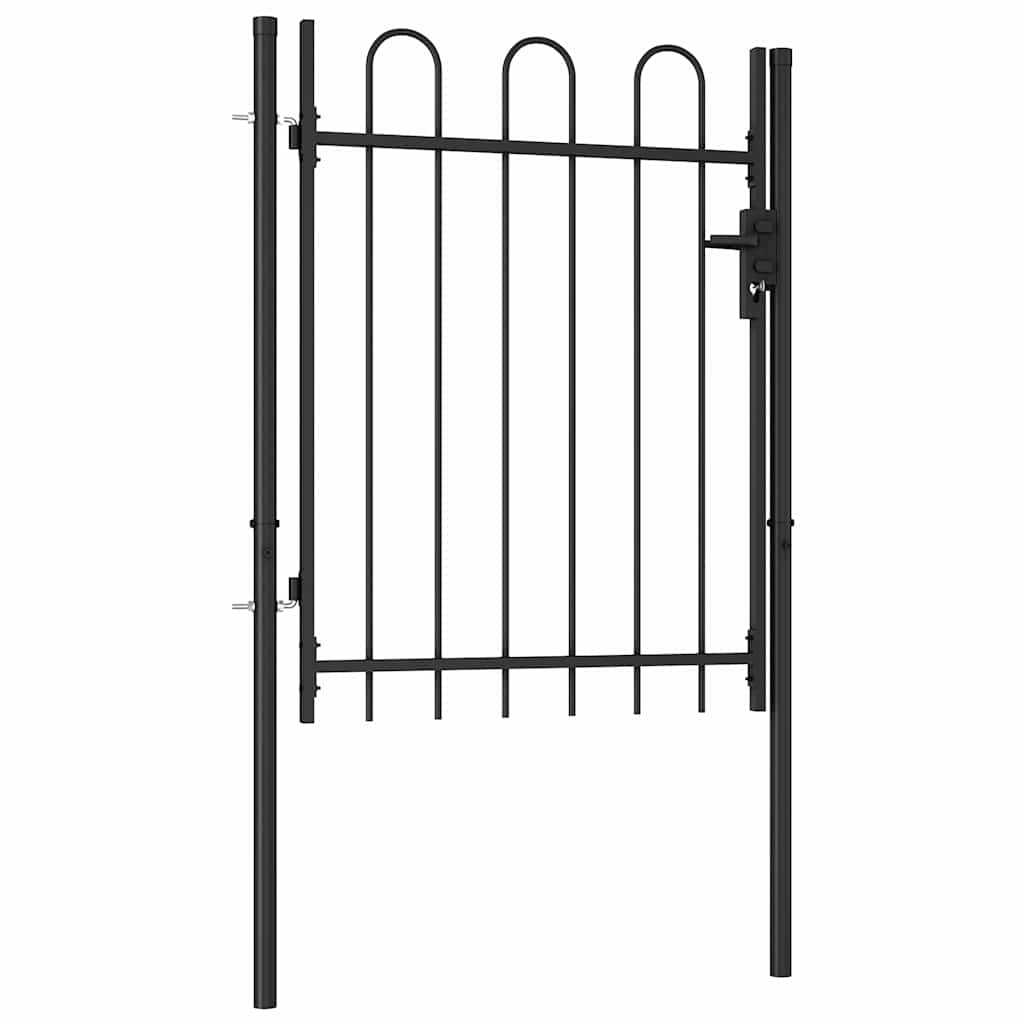 Fence Gate BOXTEL Single Door with Arched Top Steel 1x1.2 m Black