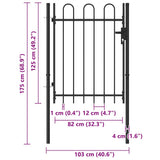 Fence Gate BOXTEL Single Door with Arched Top Steel 1x1.2 m Black - Close-Up Angle