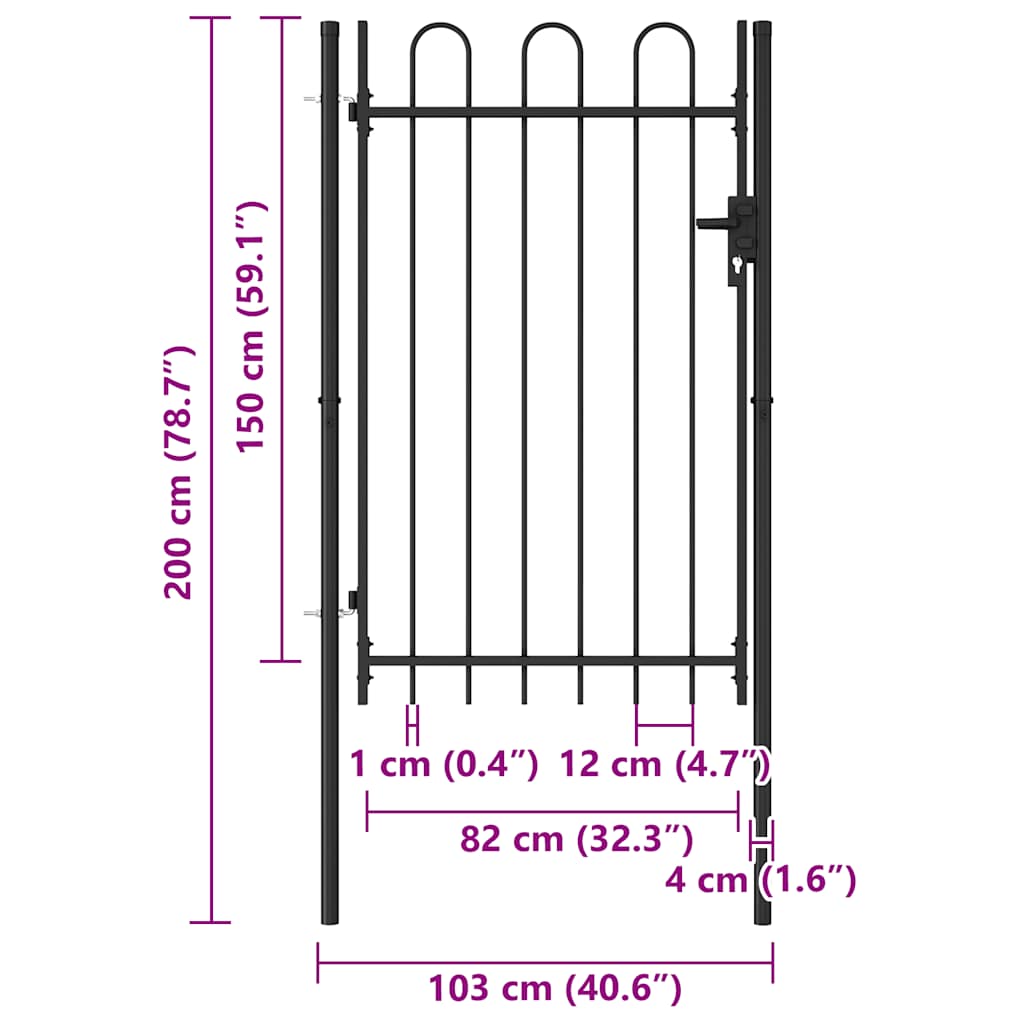 Fence Gate BOXTEL Single Door with Arched Top Steel 1x1.5 m Black
