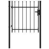 Fence Gate Boxtel Single Door with Spike Top Steel 1x1 m Black - Top-Down View