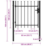 Fence Gate BOXTEL Single Door with Spike Top Steel 1x1 m Black - Close-Up Angle