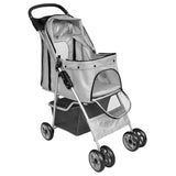 Folding Pet Stroller Dog/Cat Travel Carrier Grey - Side View