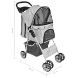 Folding Pet Stroller Dog/Cat Travel Carrier Grey - 45-Degree Angle