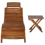 Sunlounger with Table Solid Acacia Wood Brown - Front View