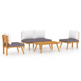 4 Piece Garden Lounge Set with Cushions Solid Acacia Wood - Front View