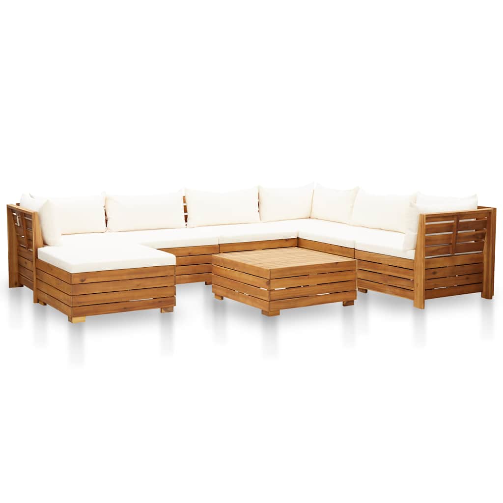 8 Piece Garden Lounge Set with Cushions Acacia Wood Cream White