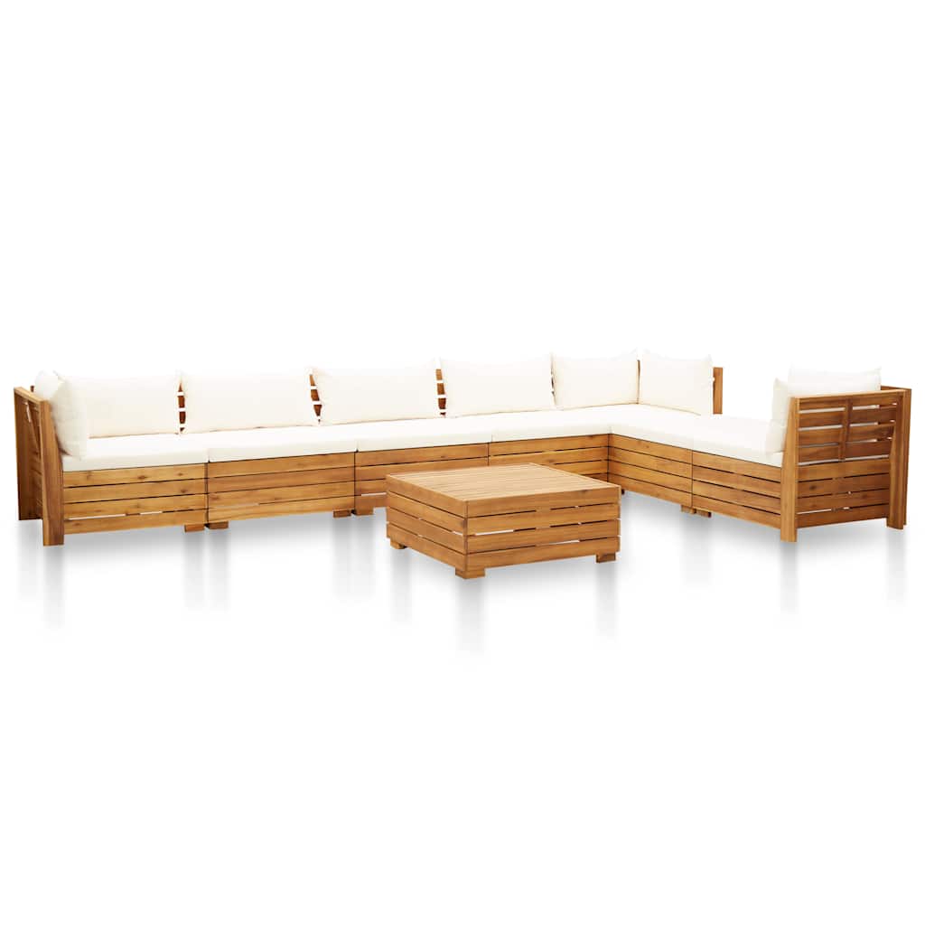 8 Piece Garden Lounge Set with Cushions Acacia Wood Cream White