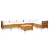 8 Piece Garden Lounge Set with Cushions Acacia Wood Cream White