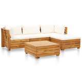 5 Piece Garden Lounge Set with Cushions Acacia Wood Cream White