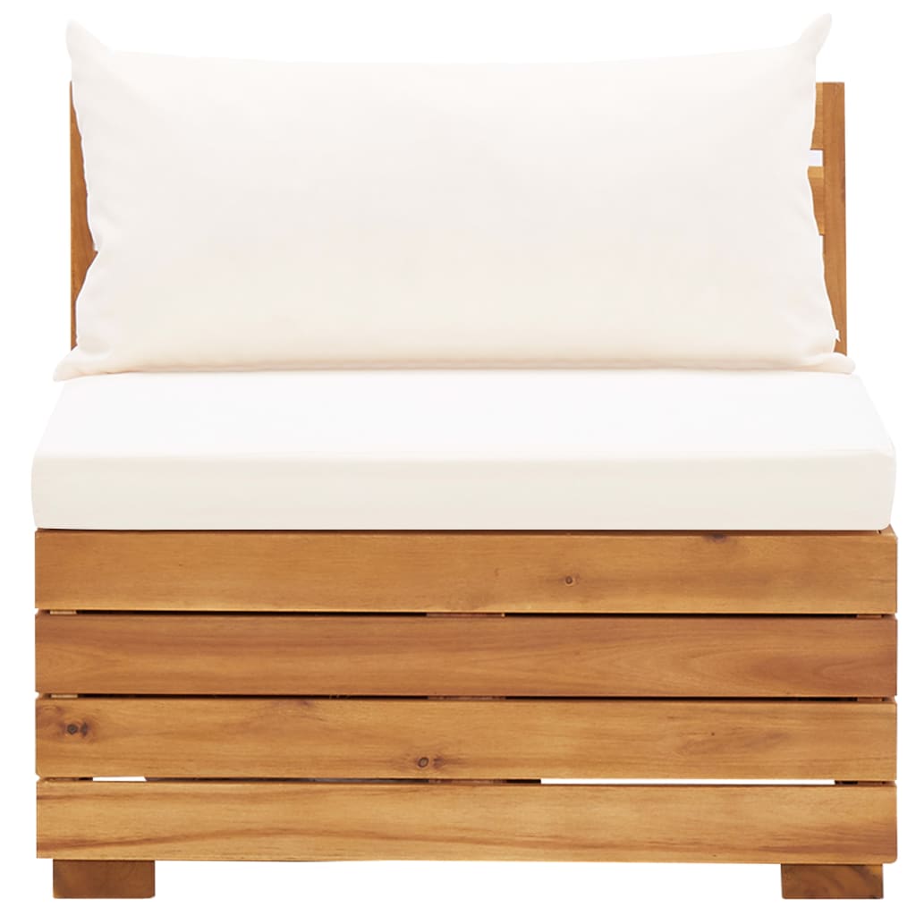 5 Piece Garden Lounge Set with Cushions Acacia Wood Cream White