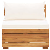 5 Piece Garden Lounge Set with Cushions Acacia Wood Cream White - Side View