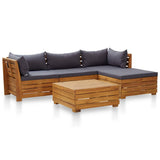 5 Piece Garden Lounge Set with Cushions Acacia Wood Dark Grey