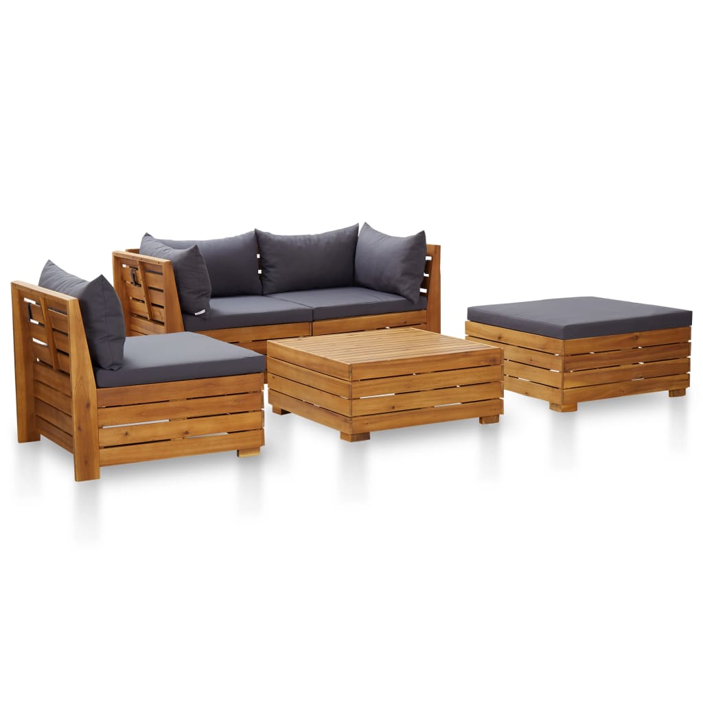 5 Piece Garden Lounge Set with Cushions Acacia Wood Dark Grey