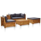5 Piece Garden Lounge Set with Cushions Acacia Wood Dark Grey