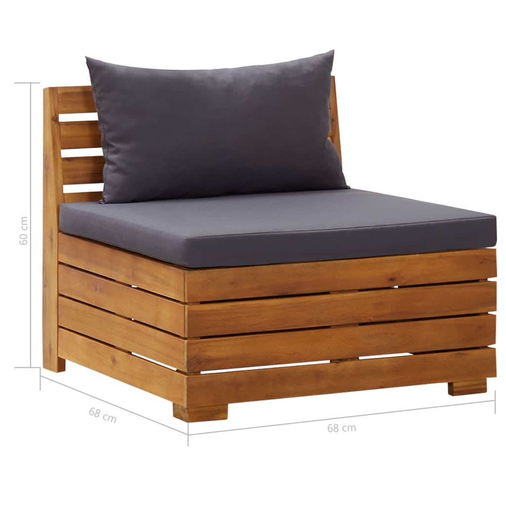 Sectional Middle Sofa 1 pc with Cushions Solid Acacia Wood
