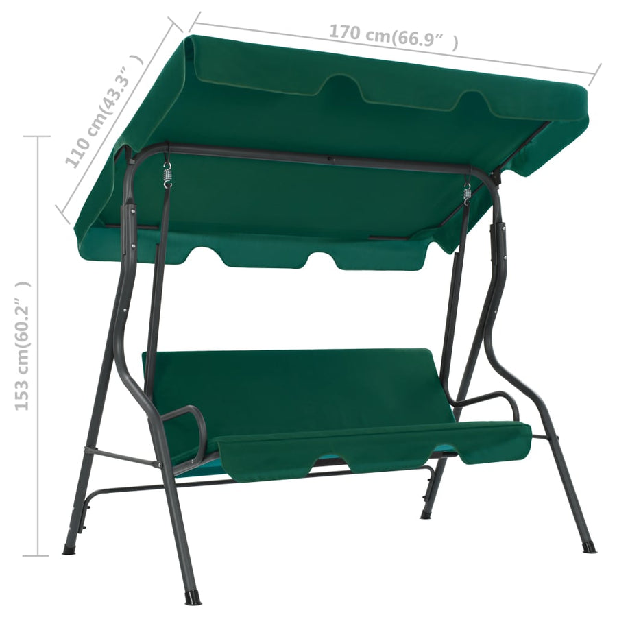 Garden Swing Bench Green 170x110x153 cm Fabric