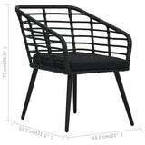 3 Piece Bistro Set Poly Rattan Black - Low Angle