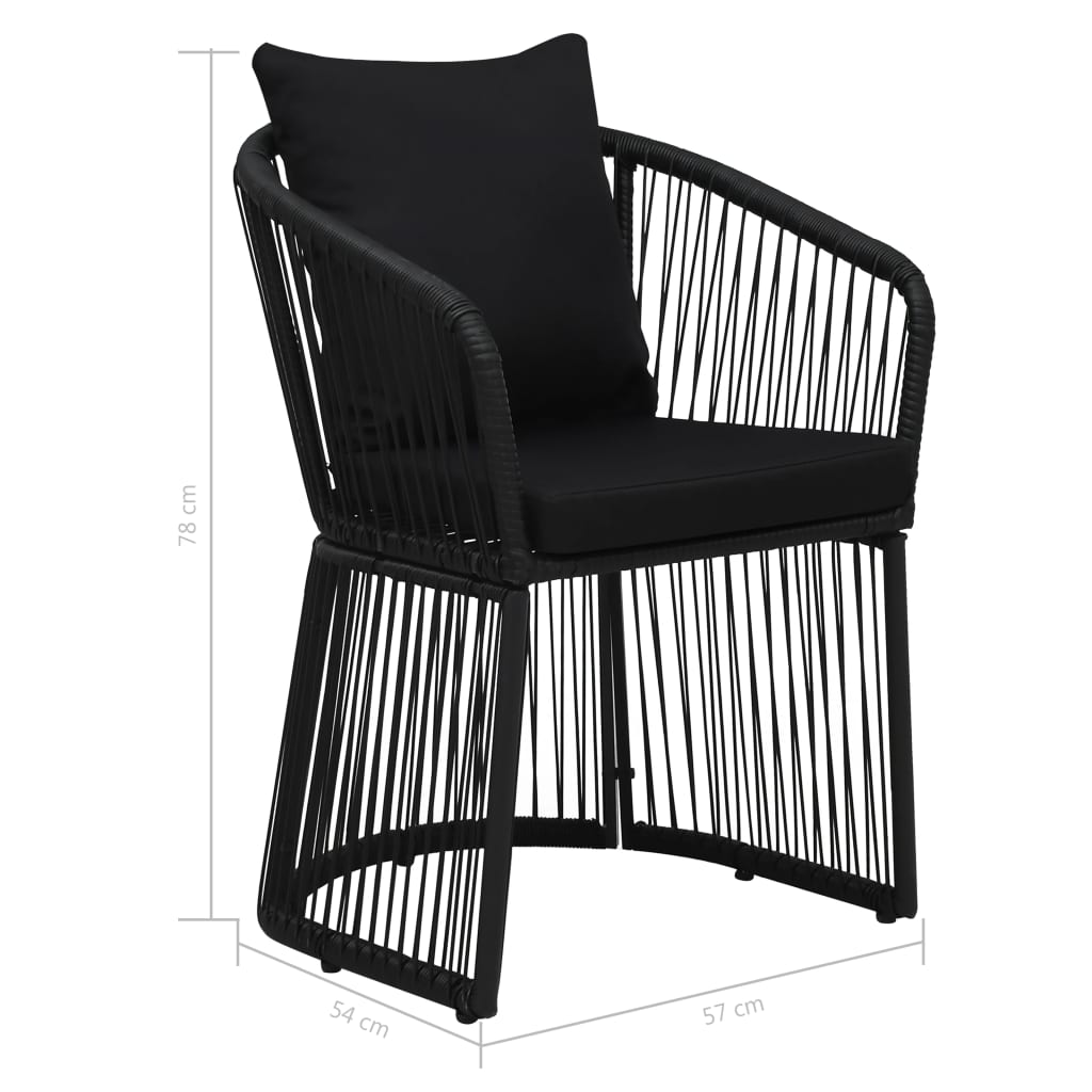Garden Chairs 2 pcs with Cushions and Pillows PVC Rattan Black