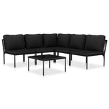 6 Piece Garden Lounge Set with Cushions Black PVC - Front View